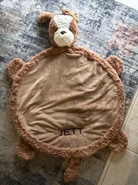 Pottery Barn Kids Plush Bear Play Mat in Tan and Cream - custom name “Jett”